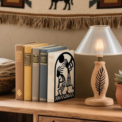 Peacoblue 5.3"x4.3"x7.9" Metal Bookends, Heavy Duty Book Ends for Shelves - style: Kokopelli Tribal-Flute Player