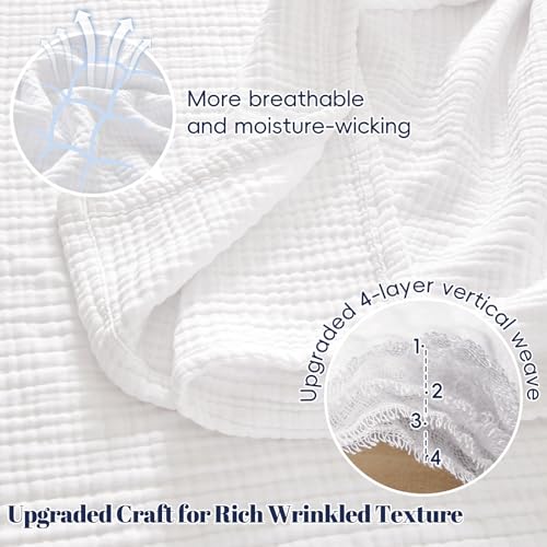PHF 100% Cotton Muslin Blanket for Adults, King Size 108"X90", White - color: 01 - White, size: King Size(108"X90")