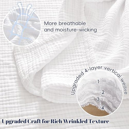 PHF 100% Cotton Muslin Blanket for Adults, King Size 108"X90", White - color: 01 - White, size: King Size(108"X90")