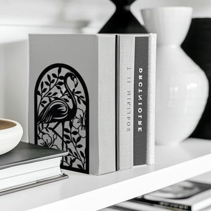 Peacoblue 5.3"x4.3"x7.9" Metal Bookends, Heavy Duty Book Ends for Shelves - style: Flamingo and Tropical Plant