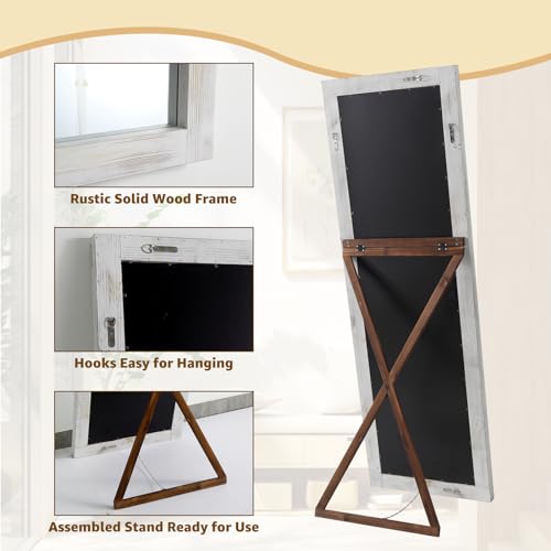 MELOMOIR Farmhouse Full Length Mirror Wood Frame 56"x21", Weathering White - color: Weathering White, size: 56"L x 21"W