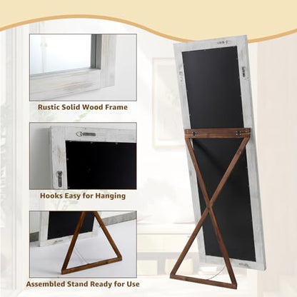 MELOMOIR Farmhouse Full Length Mirror Wood Frame 56"x21", Weathering White - color: Weathering White, size: 56"L x 21"W