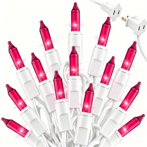 Brightown Pink Mini String Lights, 100-Count 20ft Incandescent Bulb Valentine's Day Fairy Lights for Indoor Holiday Decoration, Christmas Tree Garland Wedding Party Multi-Use Decor, White Wire - color: Pink, size: 100 Count