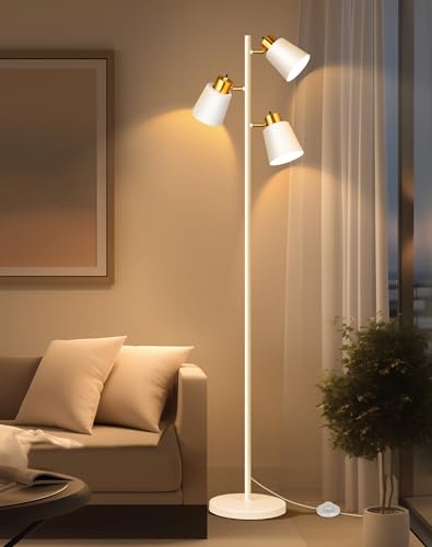 Tree Floor Lamps for Living Room, 67" Modern Standing Lamp with 3 Lights - color: White Gold