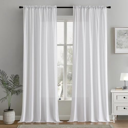 MIULEE White Semi Sheer Privacy Curtains Drapes 2 Panels 52W x 90L - color: White, size: 52"W x 90"L (Pack of 2)