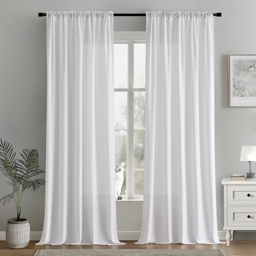 MIULEE White Semi Sheer Privacy Curtains Drapes 2 Panels 52W x 96L - color: White, size: 52"W x 96"L (Pack of 2)