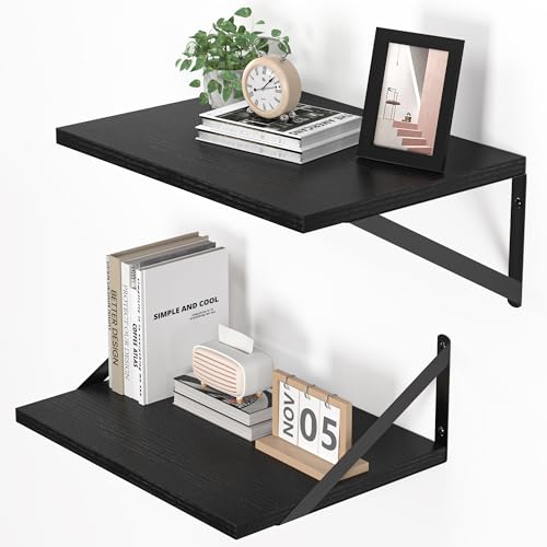 Heimlove 16W x 12D Deep Floating Shelves Set of 2 Black - color: Black With Black Metal Bracket, size: 16Wx12Dx5.8H