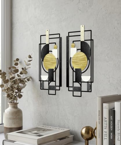 Putuo Decor 2-Piece Black Gold Geometric Metal Wall Art - color: Black&Gold