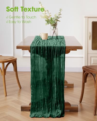 Pureegg 2 Pack Cheesecloth Table Runner 120 Inch Emerald Green - color: Emerald Green, size: 120" - 2 Packs