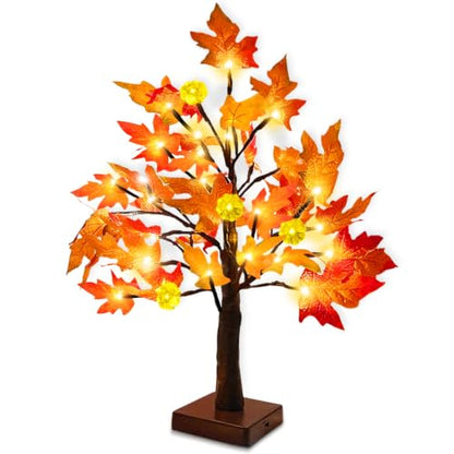Prelit Fall Maple Tree with Pumpkin Lights Timer 24 Warm White LED 18 Inch - size: 1ft 6in