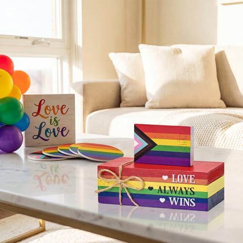 Smile Pride Month "Love Always Wins" Wooden Tabletop Decor - LGBTQ+ Progress Pride Rainbow Desktop Plaque Indoor Home & Office Decor Gay Pride Gift Idea - style: LGBT