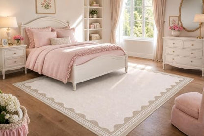 GarveeHome Scalloped Rug - color: Beige, size: 6' x 8' (Rectangular)