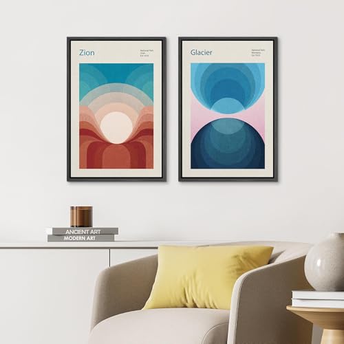 IDEA4WALL Framed Canvas Print Wall Art Set Modern Abstract National Park Zion & Glacier Landscape, Geometric Illustrations Modern Art for Living Room, Bedroom, Office - 16"x24"x2 BLACK - color: B08-2507-B01, size: 16" x 24" x 2 Panels BLACK