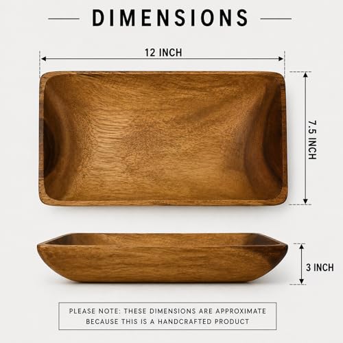 Handcrafted Acacia Wood Rectangular Bowl – Made in Hawaii – Eco-Friendly Wooden Serving Dish – Durable, Food-Safe, Heat-Resistant – Flared Design – Multiple Sizes (12x7.5x3 inch) - size: 12x7.5x3 inch