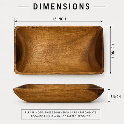 Handcrafted Acacia Wood Rectangular Bowl – Made in Hawaii – Eco-Friendly Wooden Serving Dish – Durable, Food-Safe, Heat-Resistant – Flared Design – Multiple Sizes (12x7.5x3 inch) - size: 12x7.5x3 inch