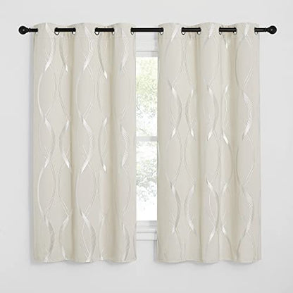 NICETOWN Bedroom Curtains Small Blackout Panels, Window Treatment Thermal Insulated Solid Grommet Blackout Wave Line Foil Print Design Curtains for Kitchen, Cafe, Loft (Beige, Set of 2, 42 by 63 Inch) - color: 1 - Beige, size: 42"W x 63"L (Pack of 2)