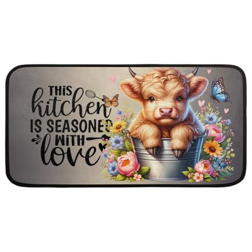 Highland Cow Kitchen Rug Non-Slip Indoor Carpet Absorbent Welcome Mat - color: A:a-1