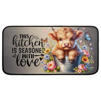 Highland Cow Kitchen Rug Non-Slip Indoor Carpet Absorbent Welcome Mat - color: A:a-1