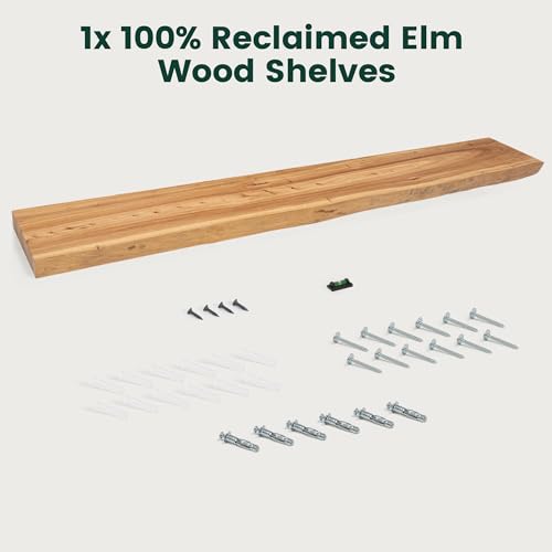 55in Live Edge Solid Elm Floating Shelves, Natural, Set of 1 - color: Natural Color, size: Live Edge 55 inch, 1Pack