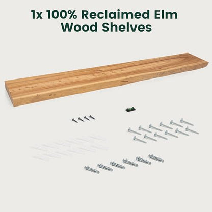 55in Live Edge Solid Elm Floating Shelves, Natural, Set of 1 - color: Natural Color, size: Live Edge 55 inch, 1Pack