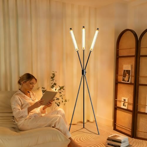 Lightdot LED Tripod Floor Lamps for Living Room, Stepless Dimmable Modern Standing Tall Lamp with 360° LED LampHead,Mid Century Industrial Floor Lamp for Bedroom/Sofa Beside/Corner Decor-Black - color: Black-111A