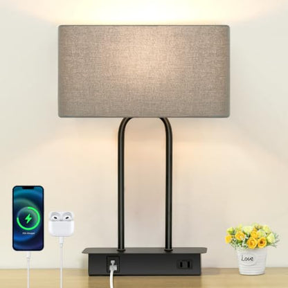 BesLowe 16’’ Table Lamp for Bedroom, Bedside Nightstand Lamp with LED Bulb - color: Dark Gray