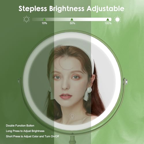 DEIOVWXS Makeup Mirror, Rechargeable Vanity Mirror with 3 Lights, 1X/10X - color: Green