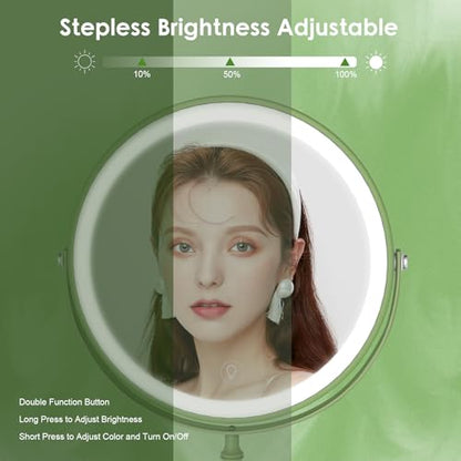 DEIOVWXS Makeup Mirror, Rechargeable Vanity Mirror with 3 Lights, 1X/10X - color: Green