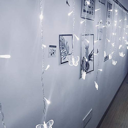 Butterfly Curtain Fairy Lights USB Plug in,8 Modes 120 LED 19.7FT Firefly Twinkle Timer String Lights with Remote, Waterproof Copper Wire for Bedroom Patio Christmas Wedding Party Dorm (Cool White) - color: Cool White