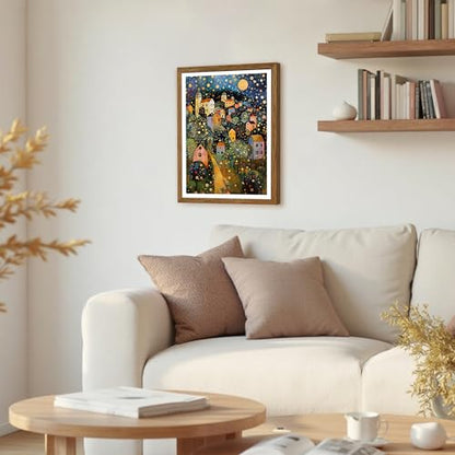 AVECCO Gustav Klimt Style Village Night Wall Art Framed Canvas 12x16 Inch - color: colorful, size: 16"L x 12"W