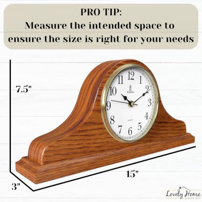 Mantel Clock for Fireplace, Solid Wood Silent Non-Chiming Mantle Clock - color: Light Wood