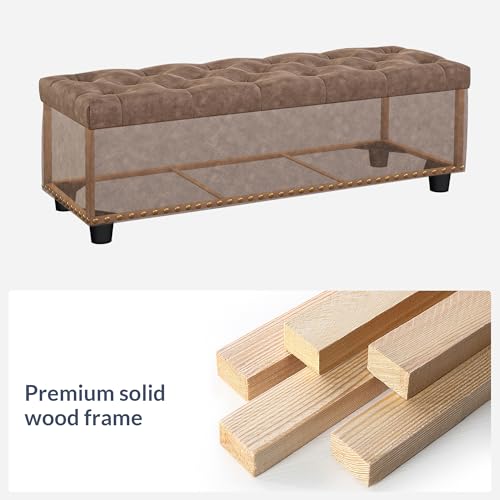 BELLEZE Storage Ottoman, Tufted Ottoman with Close Hinge, Foot Rest for Living Room (Rustic Brown, 47 inch) - color: Rustic Brown