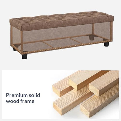 BELLEZE Storage Ottoman, Tufted Ottoman with Close Hinge, Foot Rest for Living Room (Rustic Brown, 47 inch) - color: Rustic Brown
