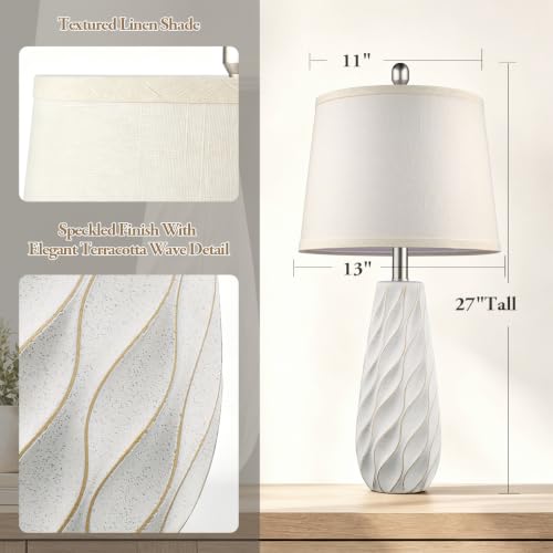 27" Ceramic Table Lamps Set of 2 Coastal Lamps, Modern White Lamps - color: White