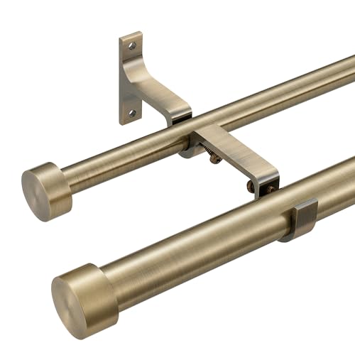 Double Curtain Rods for Windows 36-72 Inches, 1'' Front and 5/8''Back Double Drapery Rods with Premium Aluminum Brackets and End Cap Finials, Adjustable Antique Bronze Dual Window Curtain Rod - color: Antique Bronze, size: 36-72"