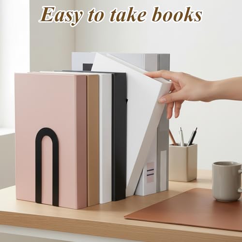 12 Pcs Black Book Ends, Heavy Duty Metal Book Ends for Shelves