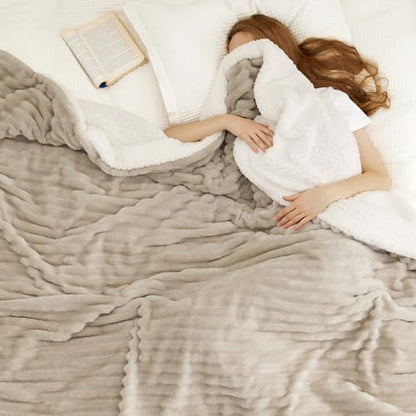 Bedsure Soft Sherpa Blanket Fluffy Beige Gift Queen 90"x90" - color: 01 - Beige, size: Queen (90" X 90")