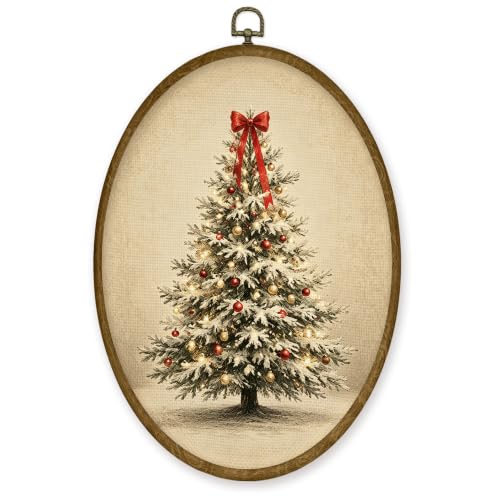 JMENGSSFL Vintage Snowy Christmas Tree Oval Wall Art Holiday Decor 8.6x11.4 - color: Christmas-10