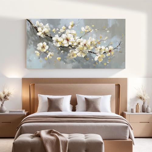 YISXINOAG Beige Flower Floral Wall Art Modern Painting Canvas Print 24"X48" - color: grey beige, size: 48"L x 24"W
