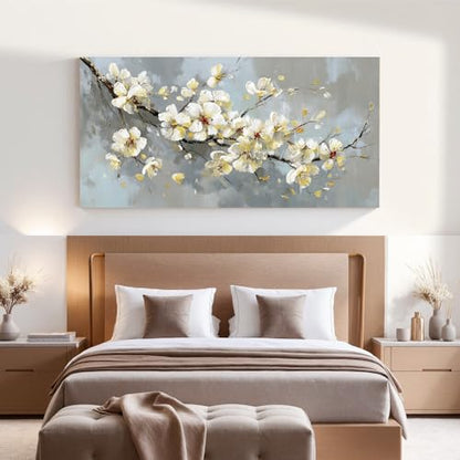 YISXINOAG Beige Flower Floral Wall Art Modern Painting Canvas Print 24"X48" - color: grey beige, size: 48"L x 24"W