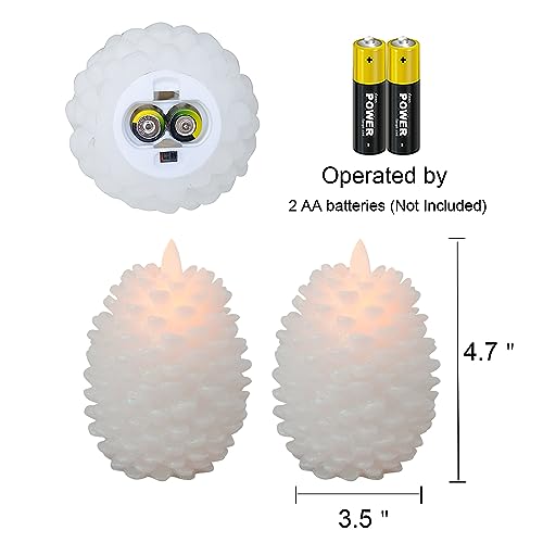 Wondise Pine Cone Flameless Flickering Candles with Remote and Timer - color: 7-White