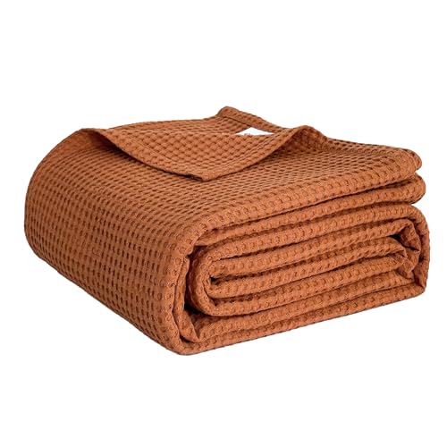 Simple&Opulence 100% Cotton Waffle Weave Throw Blanket 40"x50", Soft Lightweight Breathable Cozy Washed, Layer Blanket for Couch Bed Sofa, Farmhouse Home Decor for Adults All-Season, Rust Orange - color: Rust Orange, size: Small(40"x50")