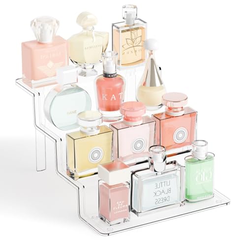 Yieach 4 Tier Clear Acrylic Display Risers,9 Inch Large Perfume Organizer,Colonge Stand and Cupcake Risers,Acrylic Tiered Display Stand for Figure,Funko Pop,Food,Candle,Fragrance Display,Cologne Shelf - size: 2.8 In Width-4 Tier