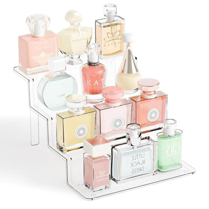 Yieach 4 Tier Clear Acrylic Display Risers,9 Inch Large Perfume Organizer,Colonge Stand and Cupcake Risers,Acrylic Tiered Display Stand for Figure,Funko Pop,Food,Candle,Fragrance Display,Cologne Shelf - size: 2.8 In Width-4 Tier