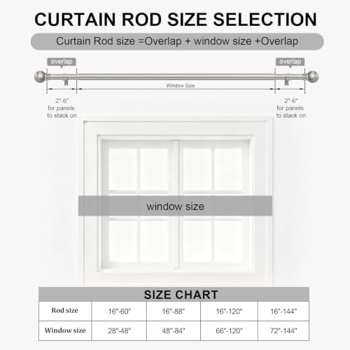 Brushed Nickel Curtain Rods 16-144 Inch Heavy Duty 1 Inch Diameter - color: Nickel, size: 16"-144"|1 Pack