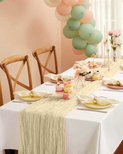 Pureegg 2 Pack Cheesecloth Table Runner 120 Inch Beige - color: Beige, size: 120" - 2 Packs