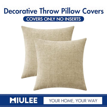 MIULEE Soft Chenille Throw Pillow Covers Beige 16x16 Inch Pack of 2 - color: Beige, size: 16" x 16" (Pack of 2)