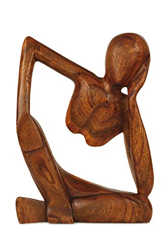 G6 Collection Wooden Handmade Abstract Statue Thinking Man 2 Figurine, 8 in - size: 8" Tall