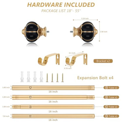 Ceramic Curtain Rods for Windows 18 to 55 Inch 1 Inch Adjustable - color: Gold Black, size: 18"-55"