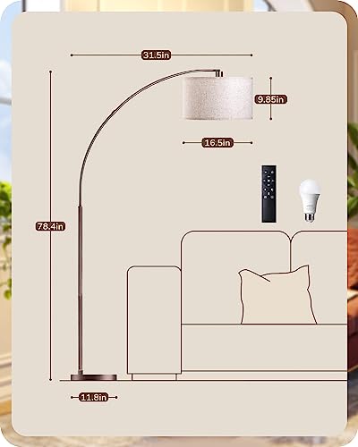 EDISHINE Bronze Modern Floor Lamp with Remote, 78.3" Tall Arc Standing Lamp - style: Modern-Brown